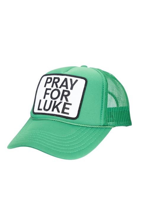 Green cap with 'Pray for Luke' patch