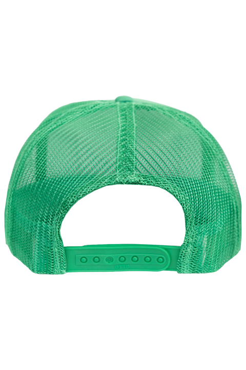 rear view of green meshback cap