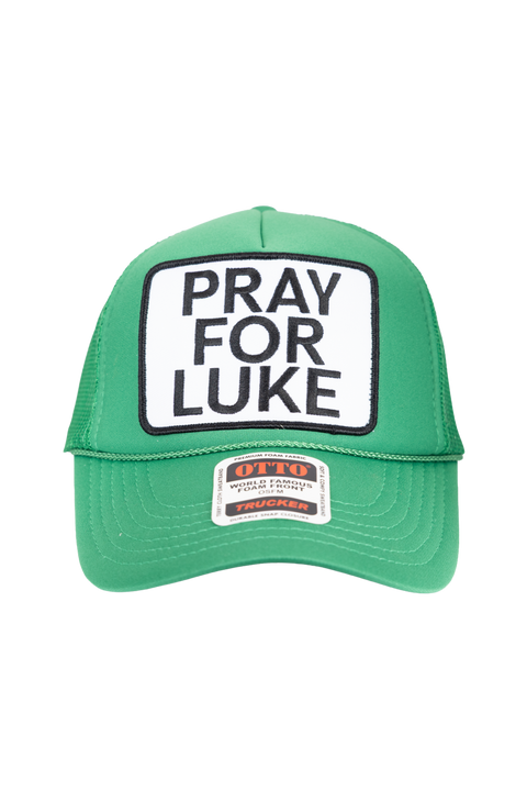 Green cap with 'Pray for Luke' patch
