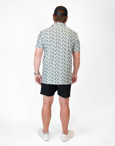 Rear view of man wearing Performance Golf Polo