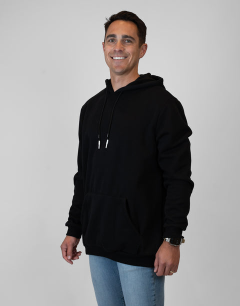Man wearing Men's Black Fleece Hoodie