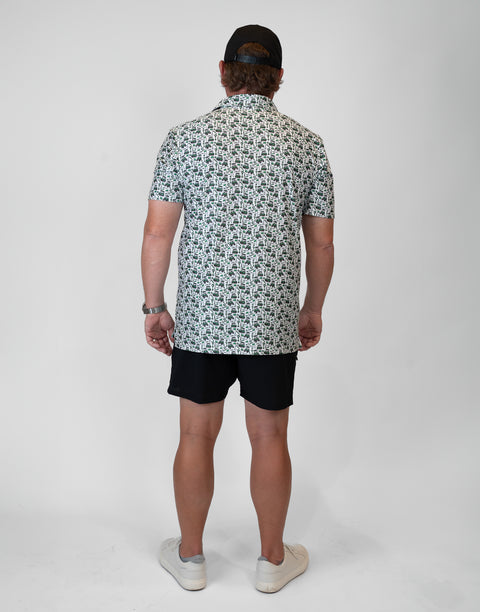 Rear view of man wearing Performance Golf Polo