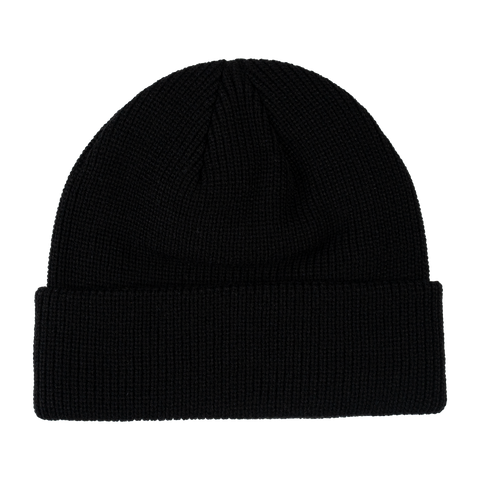 Rear view of black beanie