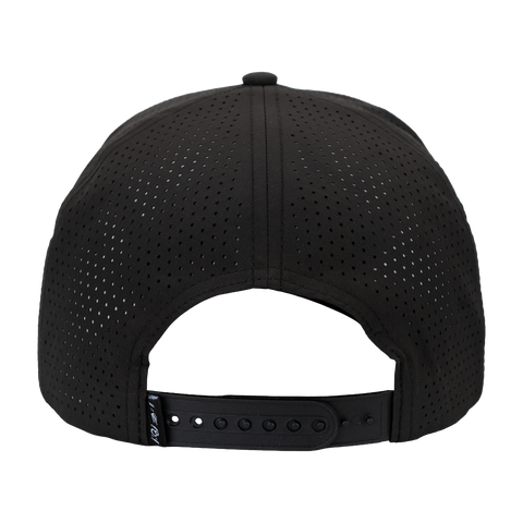 Rear view of Black cap with white "LUKE 18:1" label on back